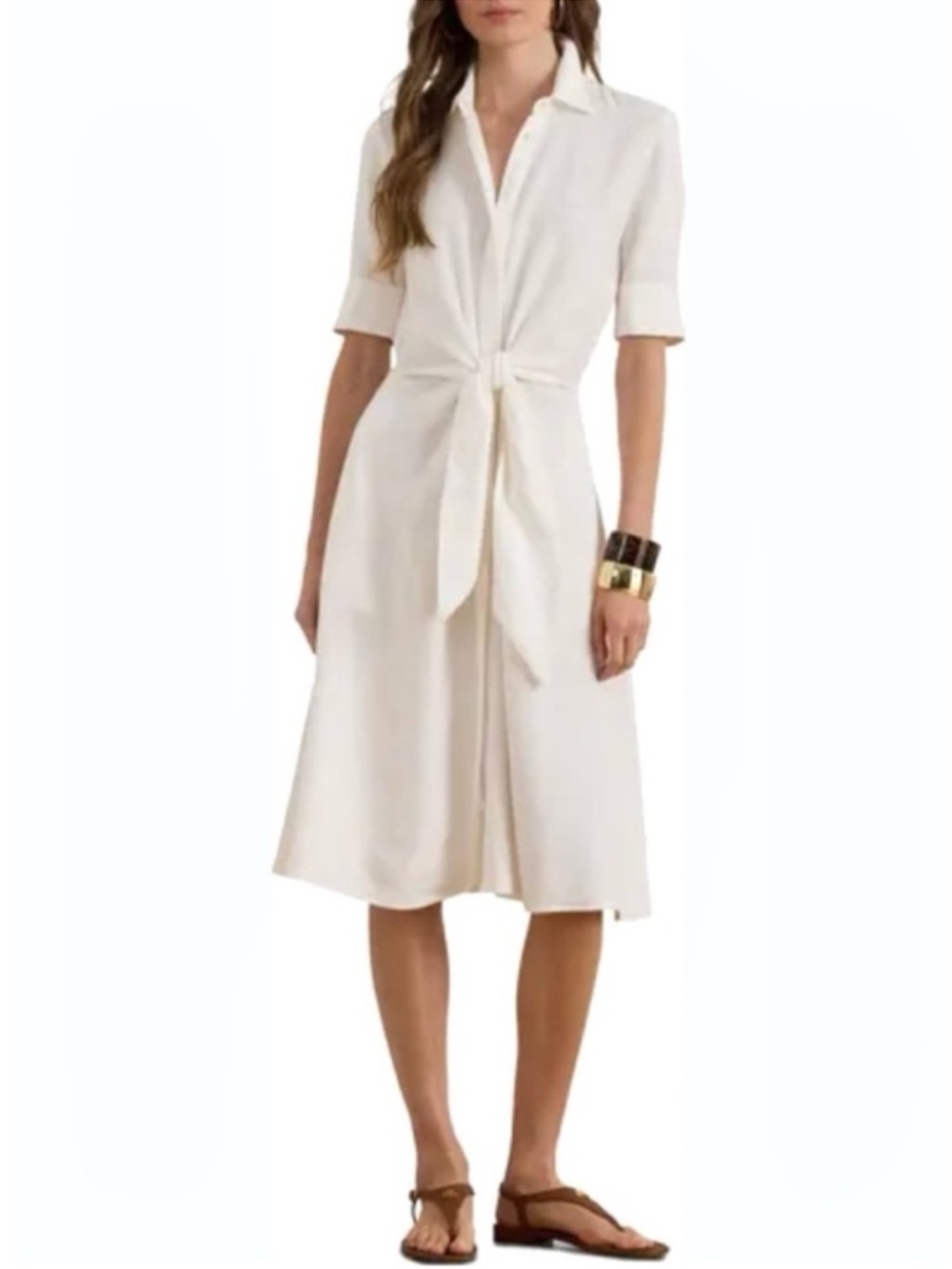 Ralph Lauren 100% Linen White Tie-Front Dress - Picture 2 of 14